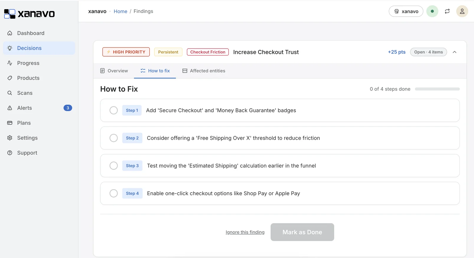 Xanavo step by step How to Fix guide for a finding